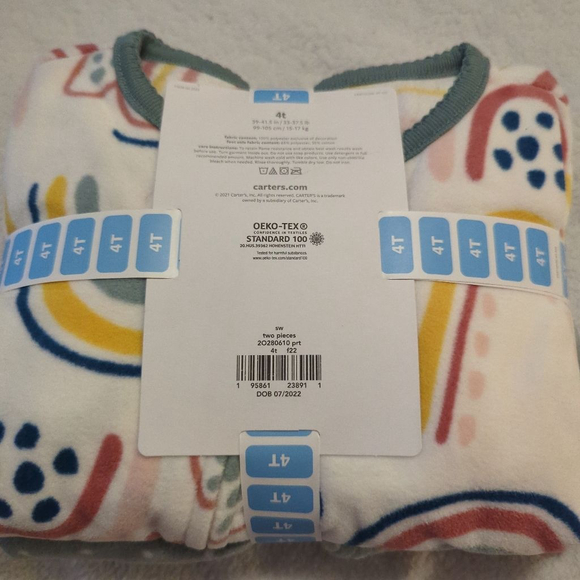 Girls Carter's 2-Pack Fleece Pajama Sets 4T Green White Rainbow - Picture 3 of 3